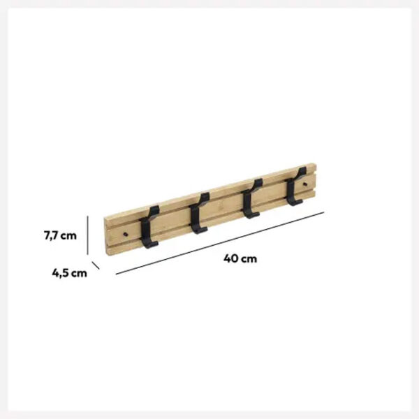 Cuier din lemn cu 4 agatatori glisante 40x7.7 cm Natur
