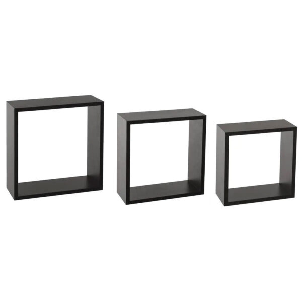 Set 3 cuburi perete 30/27/24x12 cm MDF Negru